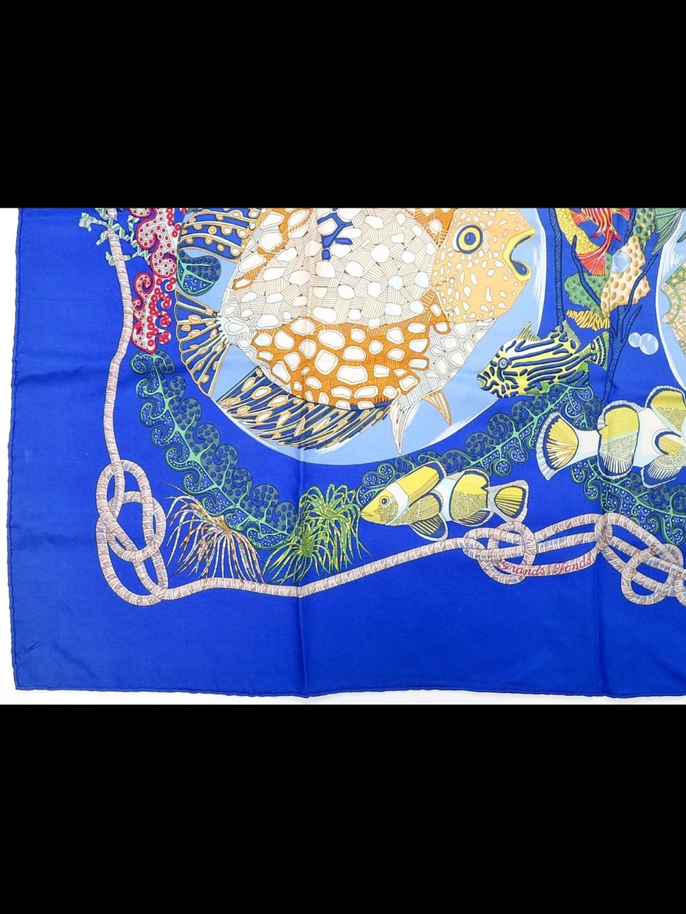 Hermes Blue Multicolor Fish Print Silk Scarf - Picture 5 of 13